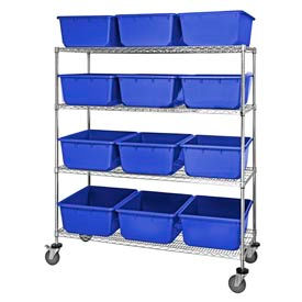 Quantum Mobile Chrome Wire Truck With 12 9-1/2"H Nesting Totes Blue, 60"L x 24"W x 69"H