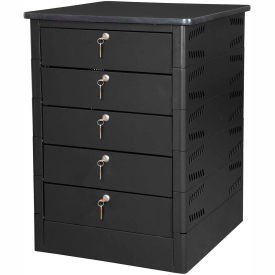 Laptop Storage Locker with Laminate Top, 5 Bays, Key Lock, Black