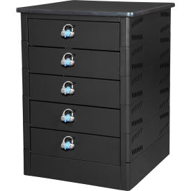 Laptop Storage Locker with Laminate Top, 5 Bays, Hasp Lock, Black