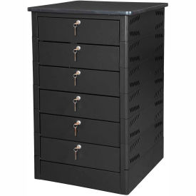 Laptop Storage Locker with Laminate Top, 6 Bays, Key Lock, Black
