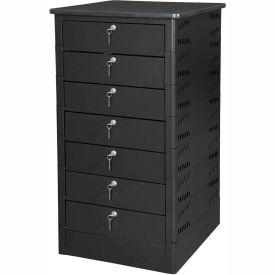 Laptop Storage Locker with Laminate Top, 7 Bays, Key Lock, Black