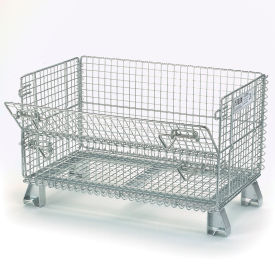 Folding Wire Mesh Container, 32"L x 20"W x 21"H, 1000 lb. Capacity, Gray