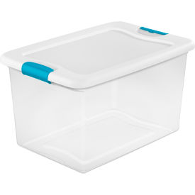 Plastic Storage Tote with Lid, 64 Qt. Capacity, 23-3/4"L x 16"W x 13-1/2"H, Clear