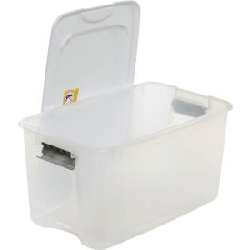 Plastic Storage Tote with Lid, 70 Qt. Capacity, 26-1/8"L x 16-1/4"W x 13-1/2"H, Clear