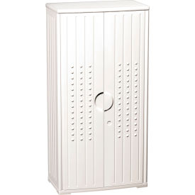 Plastic Storage Cabinet, 33"W x 18"D x 66"H, Light Gray, Unassembled