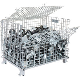 Folding Wire Mesh Container w/ Lid, 40"L x 32"W x 34-1/2"H, 3000-4000 lb Capacity, Gray