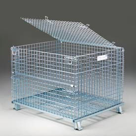 Folding Wire Mesh Container with Lid, 48"L x 40"W x 30-1/2"H, 3000-4000 lb Capacity, Gray