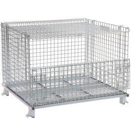 Folding Wire Mesh Container w/ Lid, 48"L x 40"W x 36-1/2"H, 3000-4000 lb Capacity, Gray