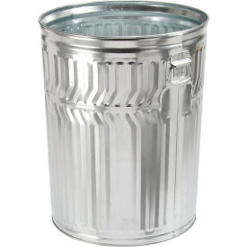 Commercial Duty Outdoor Galvanized Steel Corrosion Resistant Trash Can, 32 Gal, Silver