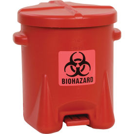 6 Gallon Poly Safety Biohazardous Waste Can, Red