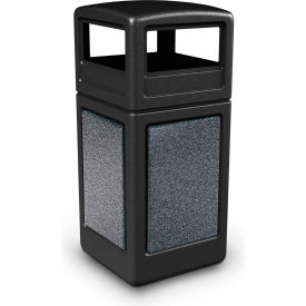 Square Waste Container w/Dome Lid, Black w/Pepperstone Stone Panels, 42-Gallon
