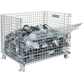 Folding Wire Mesh Container, 2" Mesh, 40"L x 32"W x 34-1/2"H, 3000-4000 lb Capacity, Gray