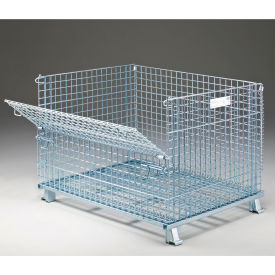 Folding Wire Mesh Container, 48"L x 40"W x 36-1/2"H, 3000-4000 lb. Capacity, Gray