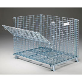 Folding Wire Mesh Container, 48"L x 40"W x 42-1/2"H, 3000-4000 lb. Capacity, Gray