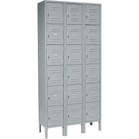 6-Tier 18 Door Box Locker, 36"W x 18"D x 78"H, Gray, Assembled