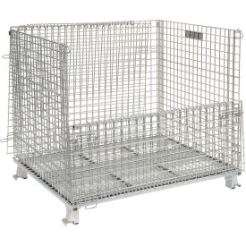 Folding Wire Mesh Container w/ Lid, 48"L x 40"W x 42-1/2"H, 3000-4000 lb Capacity, Gray