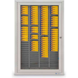 Badge Slot Wall Cabinet, 120 Slots, 22"W x 3-1/4"D x 35"H, Assembled, Satin