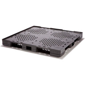 Stackable Lip Open Deck Pallet, Plastic, 4-Way, 48"x45", 30000 Lb Stat Cap, Black