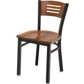 Black Metal Frame Cafe Chair with Wood Seat and Back Walnut