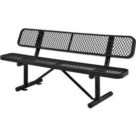 6' Outdoor Steel Bench w/ Backrest, Expanded Metal, Black