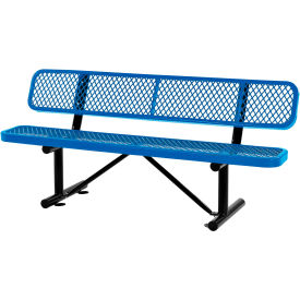 6' Outdoor Steel Bench w/ Backrest, Expanded Metal, Blue