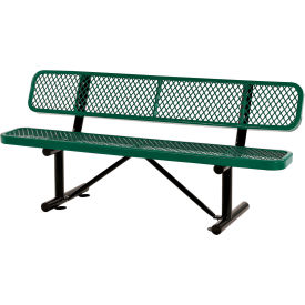 6' Outdoor Steel Bench w/ Backrest, Expanded Metal, Green