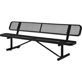 8' Outdoor Steel Bench w/ Backrest, Expanded Metal, Black