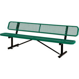 8' Outdoor Steel Bench w/ Backrest, Expanded Metal, Green