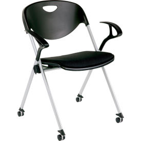 Plastic Stacking & Nesting Folding Chair with Armrests & Casters, Black, 2/PK