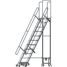Foldable Hybrid Rolling Ladder, 11 Steps,12"D Top Step, 450 lb. Cap.