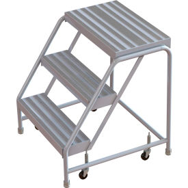 3 Step Aluminum Rolling Ladder, 24"W Ribbed Step, W/O Handrails