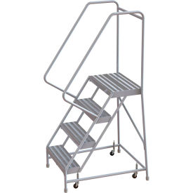 4 Step Aluminum Rolling Ladder, 24"W Ribbed Step, 30" Handrails