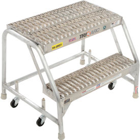 2 Step Aluminum Rolling Ladder, 24"W Grip Step, W/O Handrails.