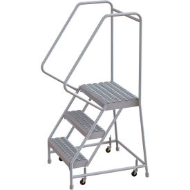 3 Step Aluminum Rolling Ladder, 16"W Grip Step, 30" Handrails