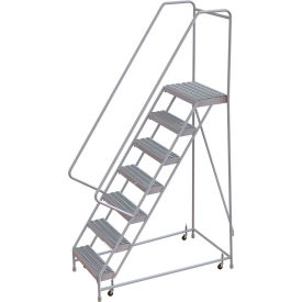 7 Step Aluminum Rolling Ladder, 24"W Grip Step, 30" Handrails