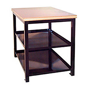 Double Shelf Shop Stand, Maple Butcher Block Square Edge, 24"W x 36"D x 30"H, Blue