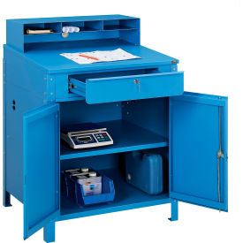 Cabinet Shop Desk w/ Pigeonhole Riser, 34-1/2"W x 30"D, Blue