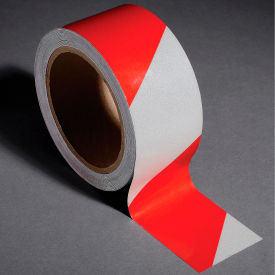 Safety Tape Reflective Striped Red/White, 2"W x 30'L, 1 Roll