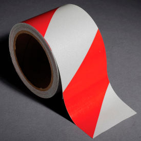 Safety Tape Reflective Striped Red/White, 3"W x 30'L, 1 Roll