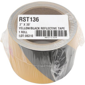 Safety Tape Reflective Striped Yellow/Black, 3"W x 30'L, 1 Roll