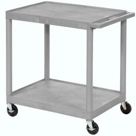 Plastic Utility Cart w/2 Shelves, 250 lb Capacity, 32"L x 24"W x 34"H, Gray