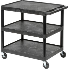 Plastic Utility Cart w/3 Shelves, 300 lb Capacity, 32"L x 24"W x 33-1/2"H, Black