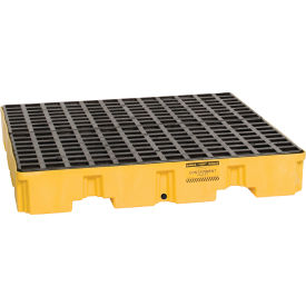 4-Drum, Low Profile Spill Containment Pallet With Drain, Yellow