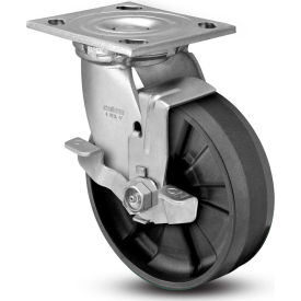 4 Series Swivel Plate Caster - Nylon Top Lock Brake 6" Dia. 1200 Lb.