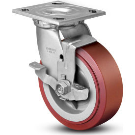 4 Series Swivel Plate Caster SS Polyurethane With Brake 6" Dia. 900 Lb