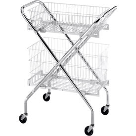 Folding Utility Cart, 2 Wire Baskets - 6" And 12"D, 29-1/4"L x 19-1/2"W x 38-1/2"H