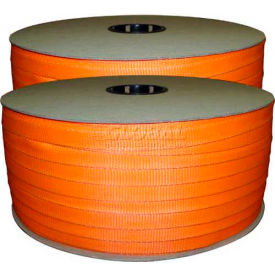Woven Polyester Strapping, 3/4"W x 1650'L x 0.74" Thick, 3000 lbs Break Strength, Orange