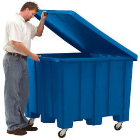 Gaylord Pallet Container with Lid and Caster, 50"L x 50"W x 36-1/2"H, 1200 lb Capacity, Blue Color, Polyethylene Material