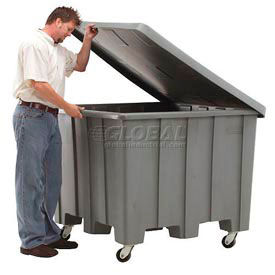 Gaylord Pallet Container w/Lid & Caster, 50"L x 50"W x 36-1/2"H, 1200 lb Cap, Gray, Polyethylene