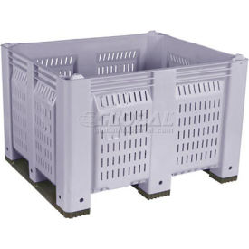 Decade Vented Wall Pallet Container, Short Side Runners, 48"L x 40"W x 31"H, 1500 lb Cap, Gray